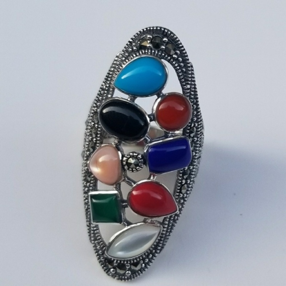 😍Sterling Silver Milti Genuine Stone Marcasite